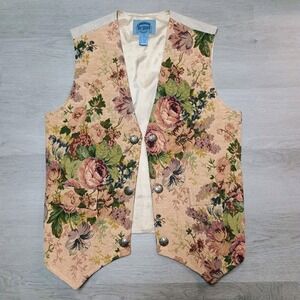 Cambridge Dry Goods Company Tapestry Floral Linen Vest Cottage Boho Vtg Small